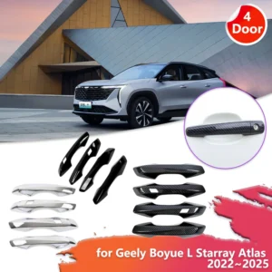 car door handle cover for geely boyue l starray atlas 2022~2025 carbon fiber black chrome sticker trim scratch decor accessories