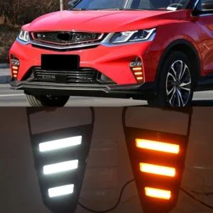 1set car drl for geely coolray (sx11) 2019 2020 daytime running lights 12v led daylight fog lamp with flowing yellow turn signal