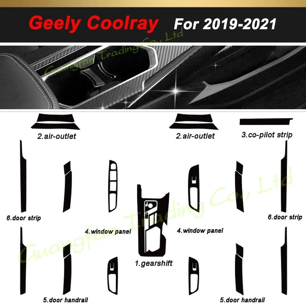 for geely coolray 2019 2021 3d/5d carbon fiber car interior cover center console color sticker decals products parts for geely coolray 2019 2021 3d/5d carbon fiber car interior cover center console color sticker decals products parts