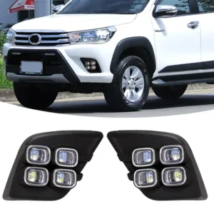 fog light auto led daytime running light for toyota hilux revo 2015 2016 car driving bumper with yellow turn signal