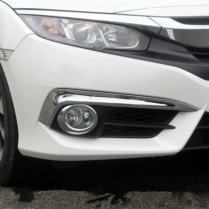 for honda civic 10th sedan 2016 2017 2018 abs chrome front foglight cover trim fog light lamp eyelid strip car 2pcs for honda civic 10th sedan 2016 2017 2018 abs chrome front foglight cover trim fog light lamp eyelid strip car 2pcs