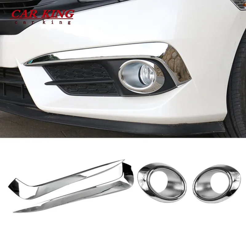 for honda civic 10th sedan 2016 2017 2018 abs chrome front foglight cover trim fog light lamp eyelid strip car accessories 2pcs for honda civic 10th sedan 2016 2017 2018 abs chrome front foglight cover trim fog light lamp eyelid strip car accessories 2pcs