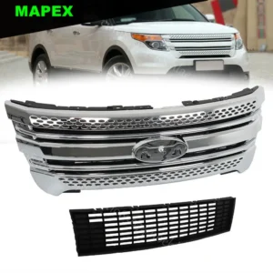 2pcs for ford explorer 2011 2015 front bumper upper grille assembly chrome matte black