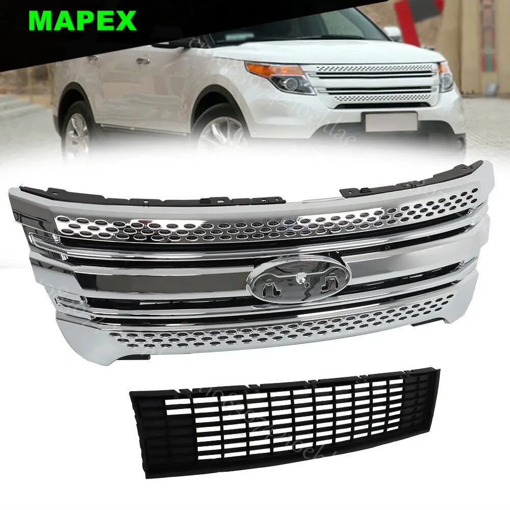 2pcs for ford explorer 2011 2015 front bumper upper grille assembly chrome matte black 2pcs for ford explorer 2011 2015 front bumper upper grille assembly chrome matte black