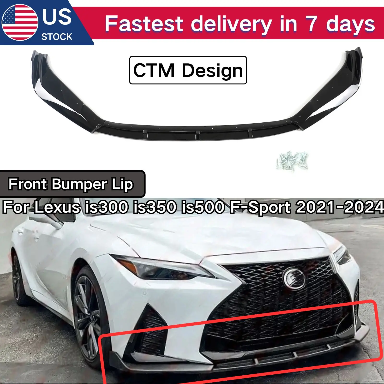 3pcs front bumper lip for lexus is300 is350 is500 f sport 2021 2024 spoiler splitter car accessories body kit glossy black 3pcs front bumper lip for lexus is300 is350 is500 f sport 2021 2024 spoiler splitter car accessories body kit glossy black