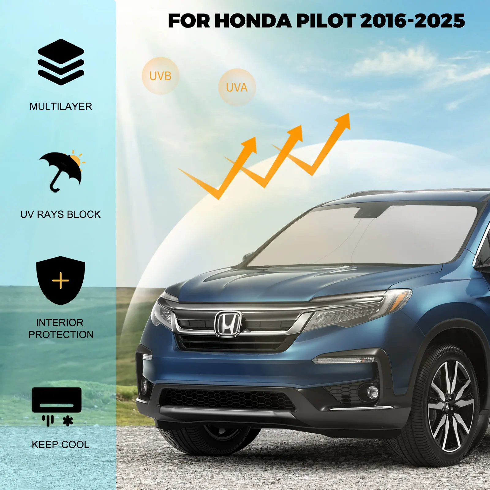 custom fit for honda pilot 2016 2025 car front windshield sun shade uv rays block cover custom fit for honda pilot 2016 2025 car front windshield sun shade uv rays block cover