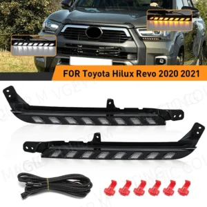 for toyota hilux revo 2020 2021 car led drl daytime running light dual color headlight turn signal lamp with wire 12v waterproof