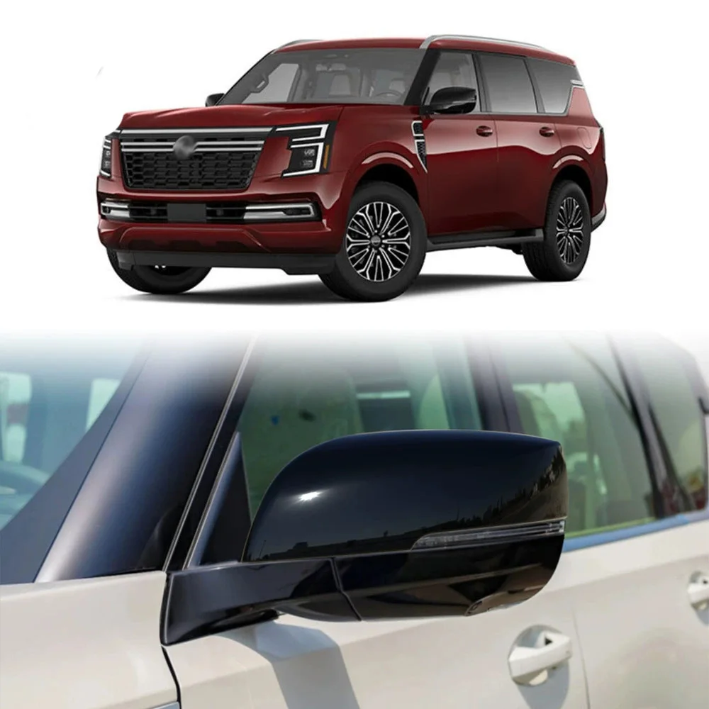 for nissan armada y63 2025 2026 abs black car rearview side mirror cover wing cap exterior door housing shell trim accessories for nissan armada y63 2025 2026 abs black car rearview side mirror cover wing cap exterior door housing shell trim accessories