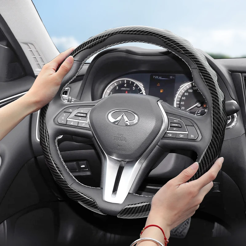 suitable for infiniti carbon fiber texture steering wheel cover snap on wave shaped sports design protective case q50 qx50 qx55 qx60 qx80 q45 g35 fx35 ex35 g37 qx70 q70 q60 suitable for infiniti carbon fiber texture steering wheel cover snap on wave shaped sports design protective case q50 qx50 qx55 qx60 qx80 q45 g35 fx35 ex35 g37 qx70 q70 q60
