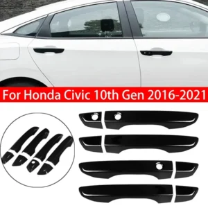 for honda civic 10th gen 2016 2021 car carbon fiber style black exterior door handle moulding cover trim w/keyless entry decor