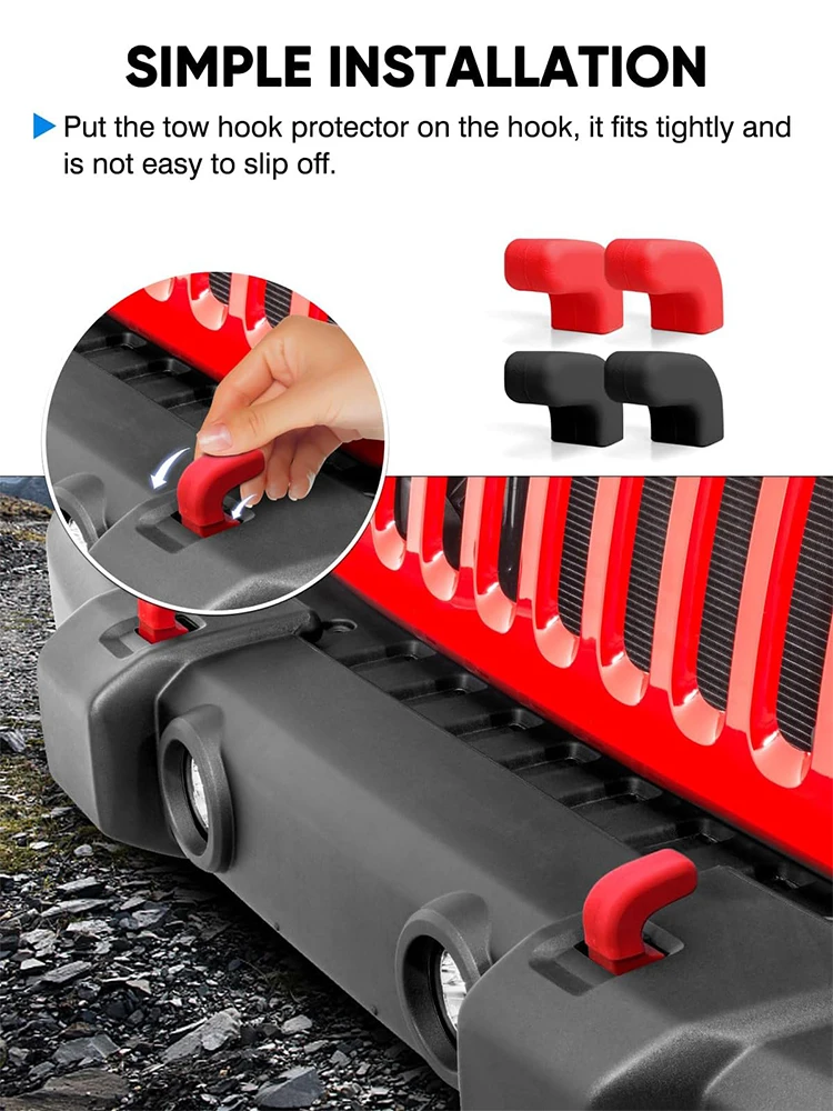 for jeep wrangler jl gladiator jt 2018 2024+ front bumper tow hook rubber cover & hood lock catch latches decoration cover trim for jeep wrangler jl gladiator jt 2018 2024+ front bumper tow hook rubber cover & hood lock catch latches decoration cover trim
