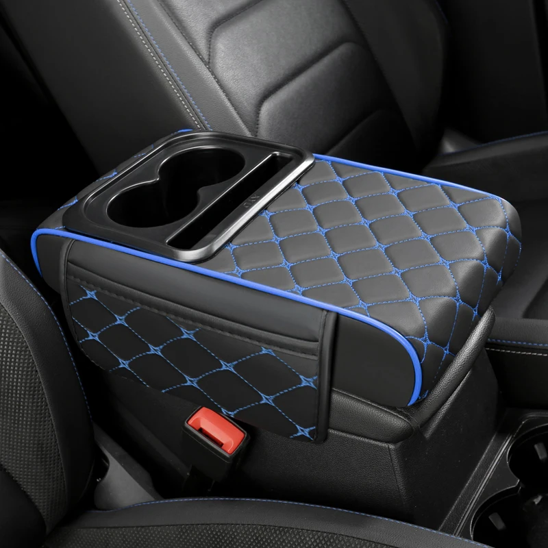 pu leather car center console storage height pad with cup holder, phone card slot, dual pockets or no pocket storage pu leather car center console storage height pad with cup holder, phone card slot, dual pockets or no pocket storage