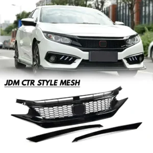 glossy black mesh front hood grille grills jdm ctr sport style for honda for civic 2016 2019 10th gen replacement part body kit