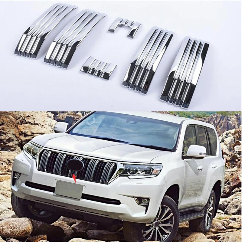 abs chrome front grille grill shinny decoration trims for toyota land cruiser prado 150 fj150 2018 2019 2020 accessories 6pcs abs chrome front grille grill shinny decoration trims for toyota land cruiser prado 150 fj150 2018 2019 2020 accessories 6pcs