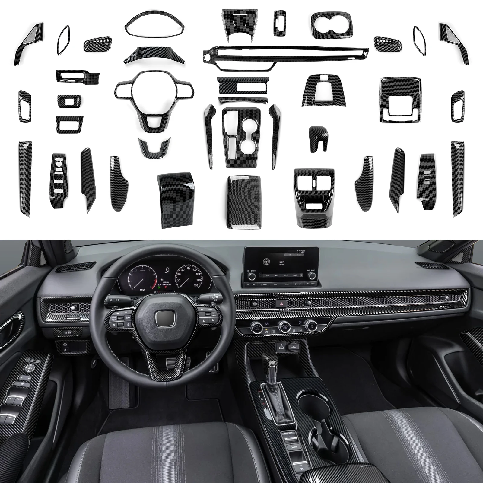 for honda civic 11th gen (2022 2026) accessories, steering wheel trim, center console gear shift panel ,carbon fiber abs sticker for honda civic 11th gen (2022 2026) accessories, steering wheel trim, center console gear shift panel ,carbon fiber abs sticker