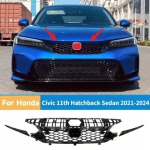 for honda civic 11th hatchback/sedan 2021 2024 car front grille grill air intake grille upper bumper hood meshtrim auto parts