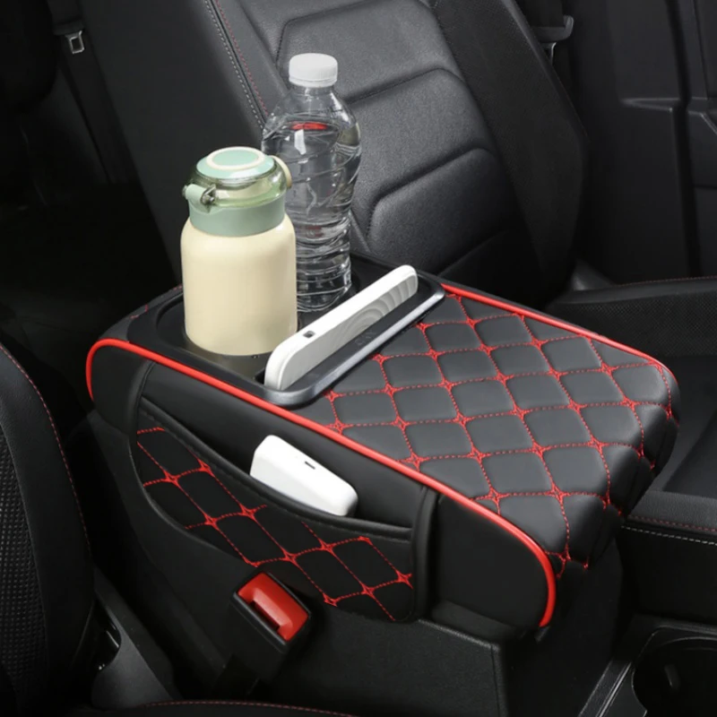 pu leather car center console storage height pad with cup holder, phone card slot, dual pockets or no pocket storage pu leather car center console storage height pad with cup holder, phone card slot, dual pockets or no pocket storage