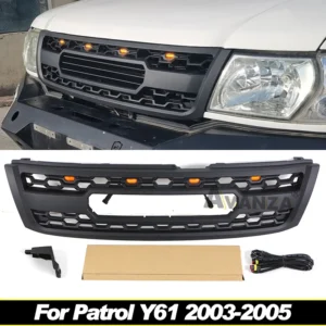 front grille w/ight fits for 2003 2005 nissan patrol y61 matte black grill