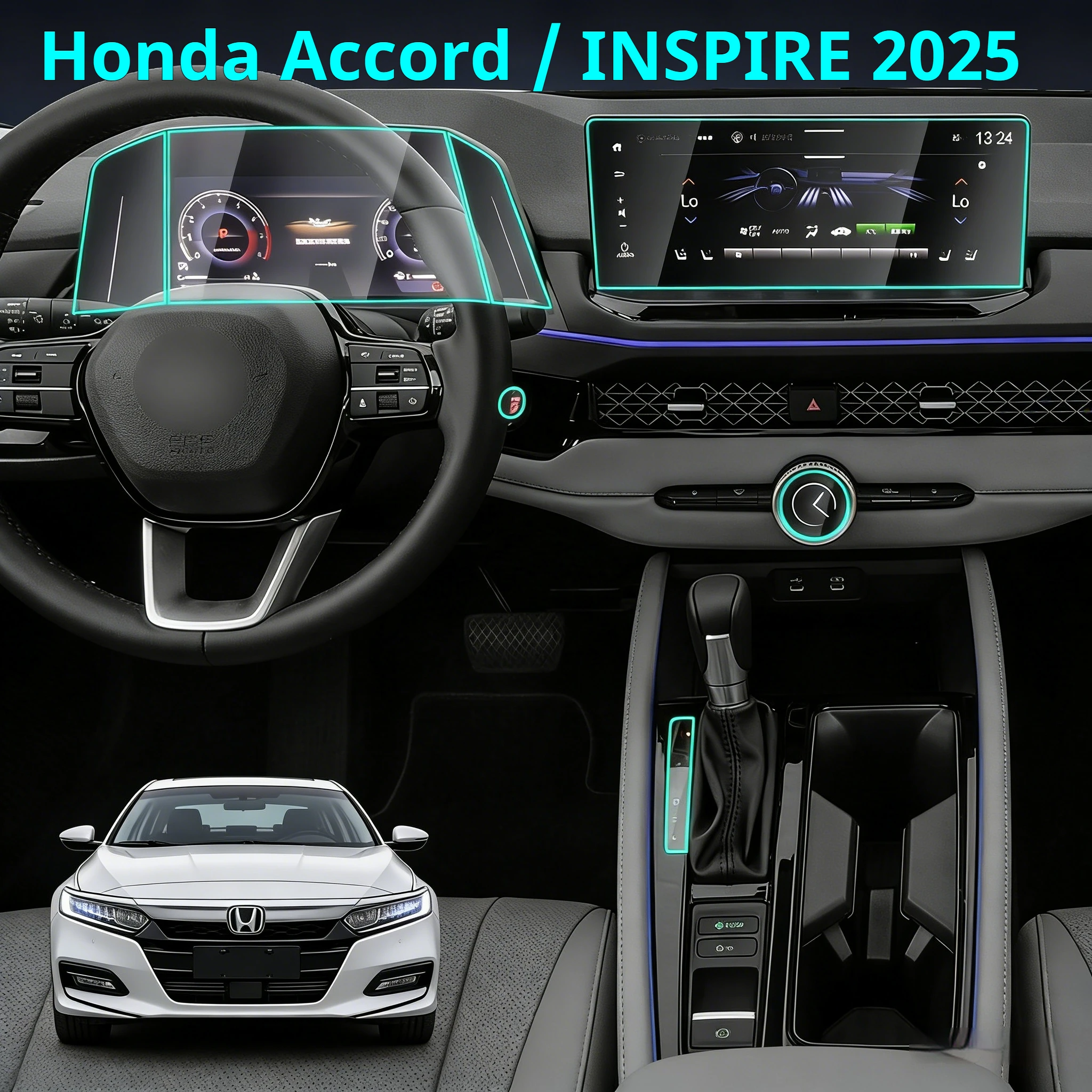 for honda accord & inspire 2025 screen protector & complete interior protection, premium tpu film kit for all dashboard displays for honda accord & inspire 2025 screen protector & complete interior protection, premium tpu film kit for all dashboard displays