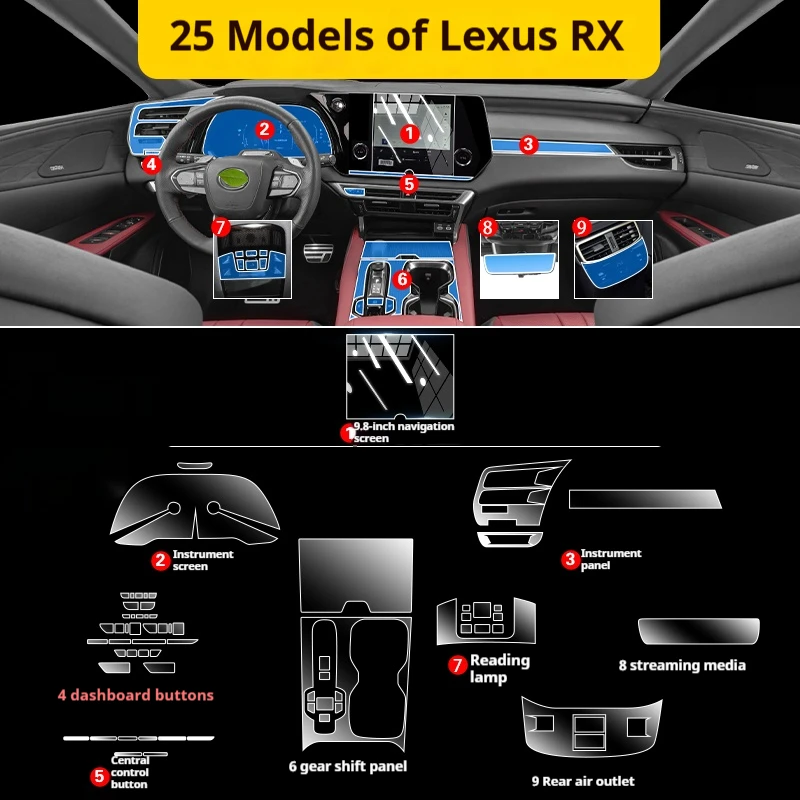 for lexus rx 2025 tpu transparent anti scratch car interior film sticker gear panel & center console protection for lexus rx 2025 tpu transparent anti scratch car interior film sticker gear panel & center console protection