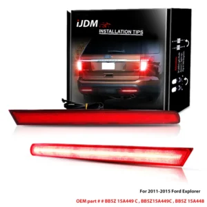 ijdm car red led bumper reflector lights for 2011 2015 ford explorer (pre lci),function as tail,rear fog lights,brake lamps 12v