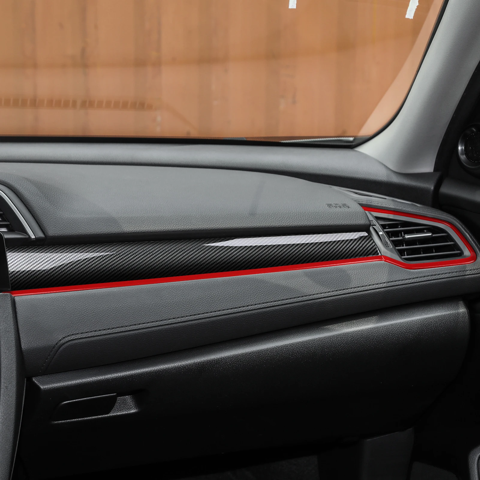 for honda civic 10th gen (2016 2021) , car center console dashboard panel carbon fiber abs interior sticker red line for honda civic 10th gen (2016 2021) , car center console dashboard panel carbon fiber abs interior sticker red line