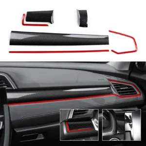 for honda civic 10th gen (2016 2021) accessories, car center console dashboard panel carbon fiber abs interior sticker red line