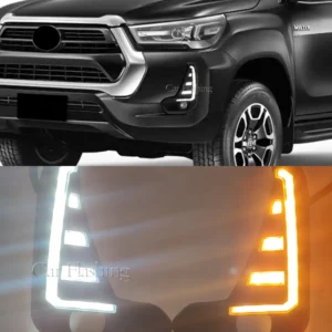 for toyota hilux revo 2020 2021 2022 led drl headlight sequential flowing daytime running light with turn signal fog lamp