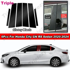 6pcs glossy piano black pc material b c pillar post column cover trim carbon fiber sticker for honda city sedan rs gn 2020 2024