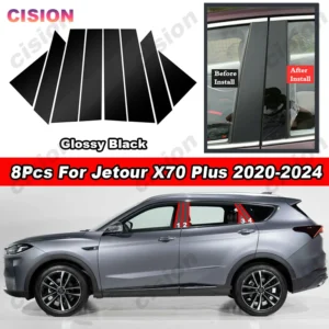 glossy piano black car door window center middle column b c pillar post panel cover trim sticker for jetour x70 plus 2020 2025