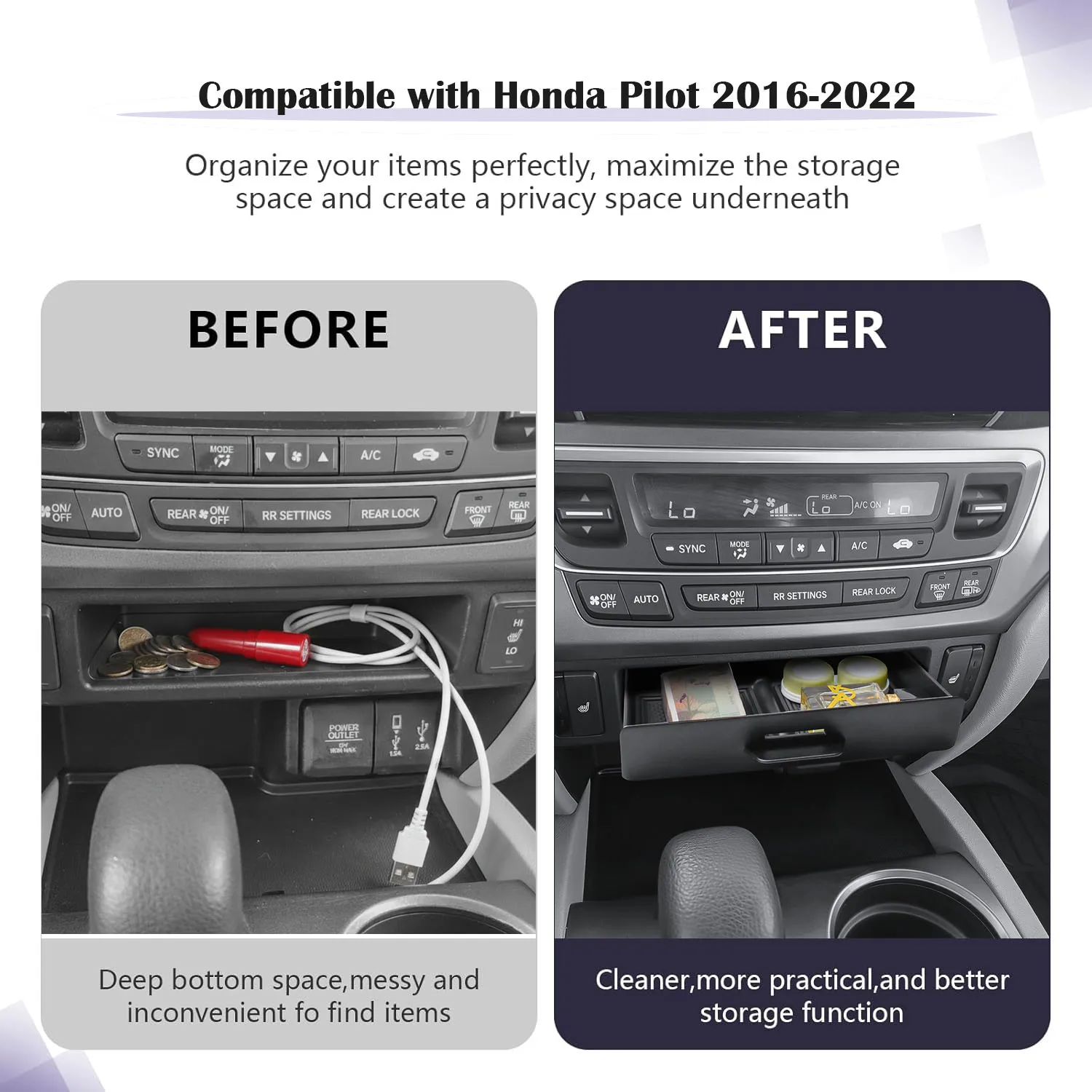middle center console drawer storage organizer for 2016 2022 honda pilot/2017 2026 honda ridgeline coin drawer cubby storage box middle center console drawer storage organizer for 2016 2022 honda pilot/2017 2026 honda ridgeline coin drawer cubby storage box