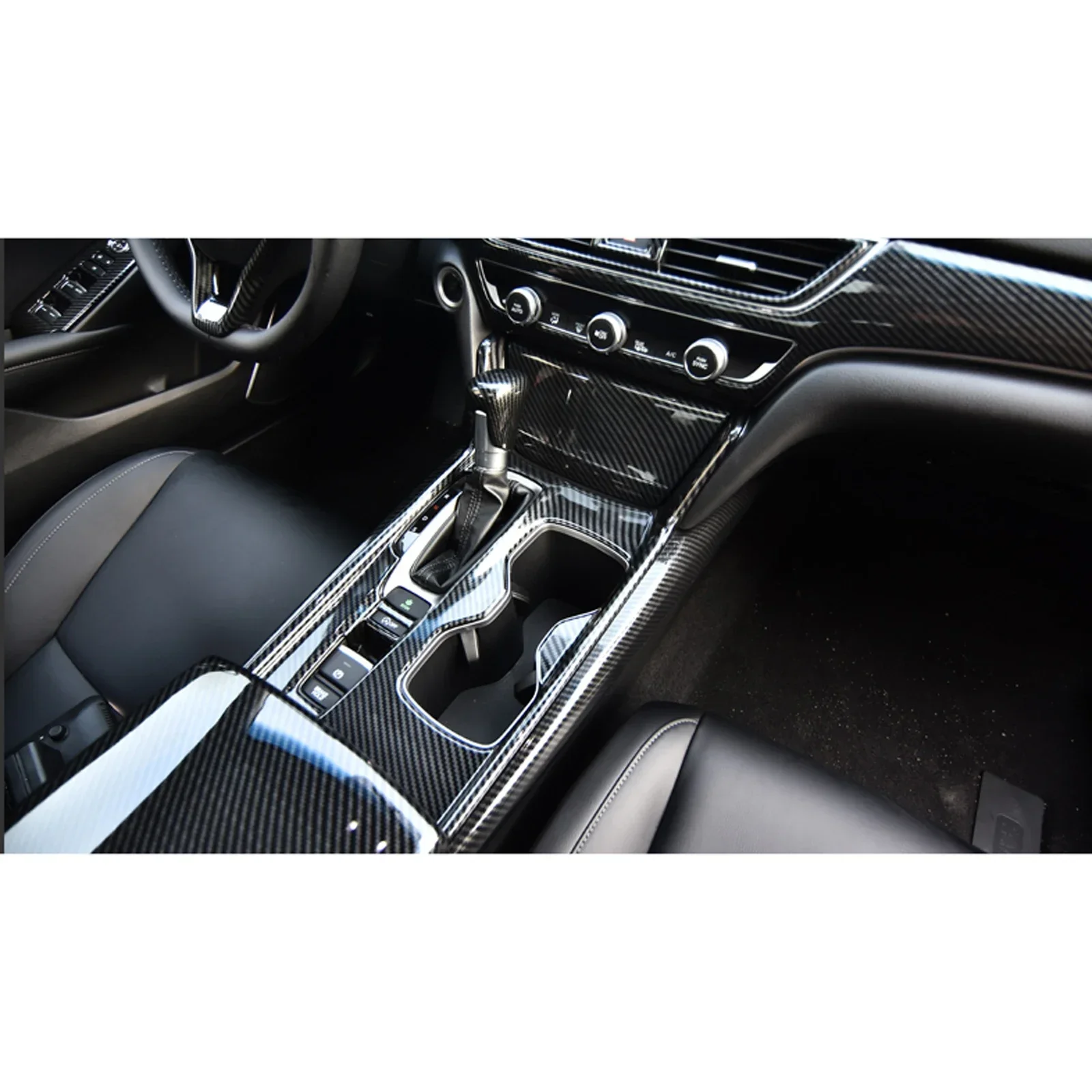 carbon fiber style center console gear shift box panel cigarette lighter panel cover trim for honda accord 2018 2021 2022 carbon fiber style center console gear shift box panel cigarette lighter panel cover trim for honda accord 2018 2021 2022