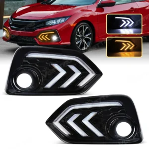 drl for honda civic hatchback 2016 2017 2018 2019 2020 2021 10th gen daytime running lights led turn signal lamps white yellow