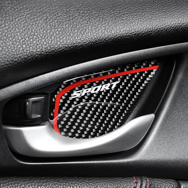 for honda civic 10th gen 2016 2021 carbon fiber door handle bowl cover trim sticker tuning protection car interior for honda civic 10th gen 2016 2021 carbon fiber door handle bowl cover trim sticker tuning protection car interior