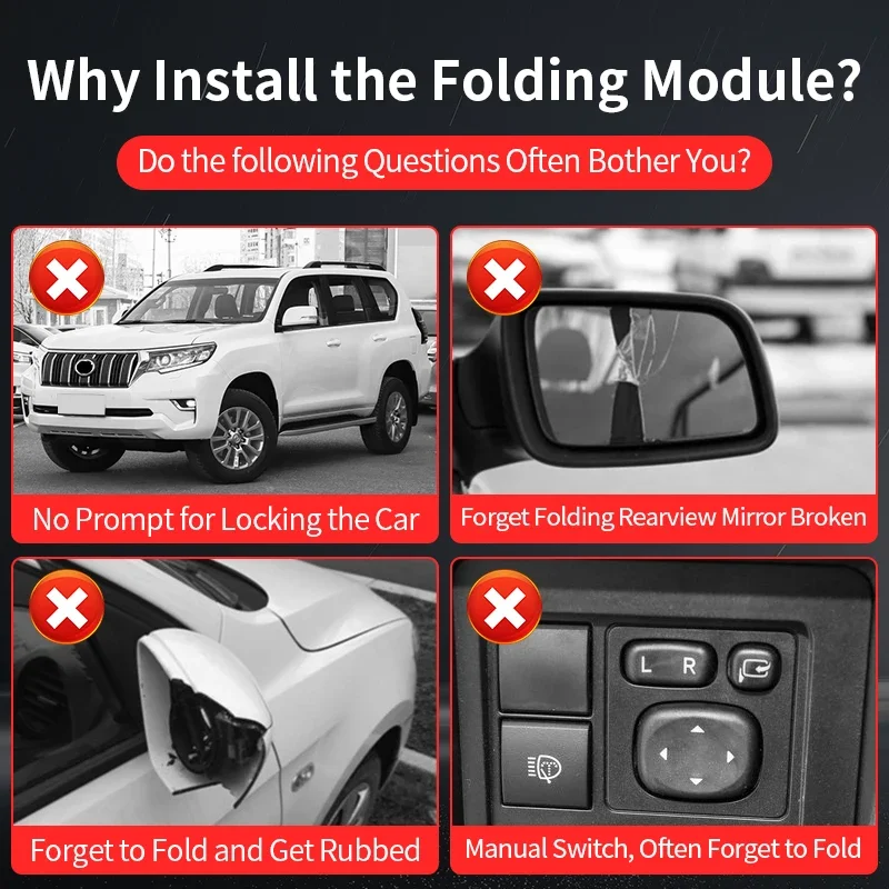 for 2010 2024 toyota land cruiser prado lc150 /j150 power folding mirror module auto fold kit modification upgrade for 2010 2024 toyota land cruiser prado lc150 /j150 power folding mirror module auto fold kit modification upgrade