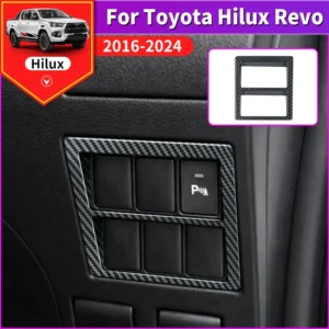 for 2016 2024 toyota hilux pickup truck headlight adjustment decorative frame carbon fiber texture abs material trim bezel cover