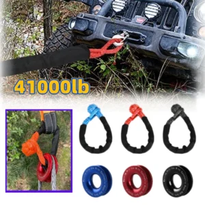 winch rope synthetic soft shackle+recovery ring set rugged shackles with protective sleeve for truck utv atv vehicle recovery