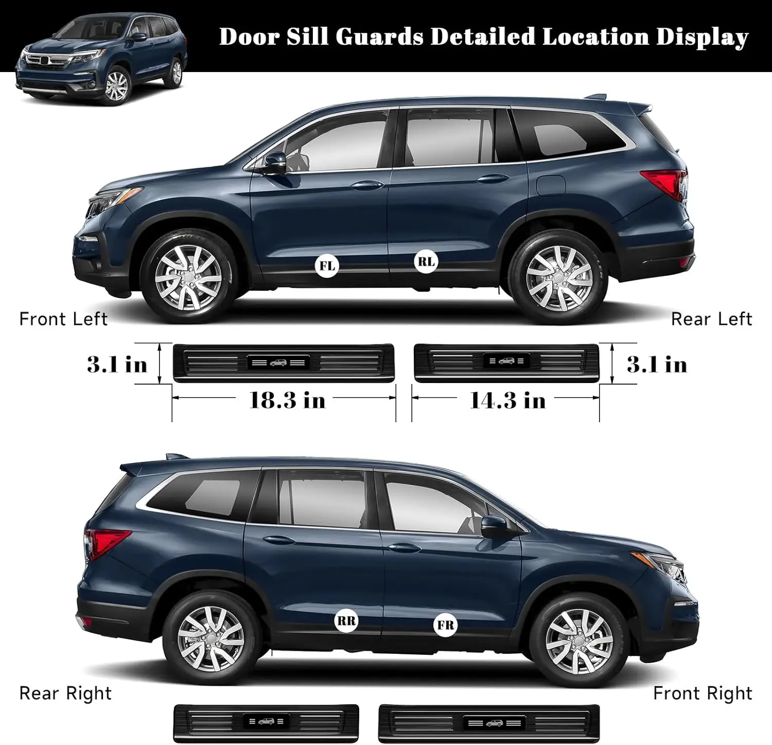 door sill protector for honda pilot 2016 2022 stainless steel material black brushed car door threshold protection door sill protector for honda pilot 2016 2022 stainless steel material black brushed car door threshold protection