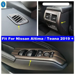 car air ac outlet vent window lift button panel cover trim for nissan altima / teana 2019 2023 wood grain interior accessories