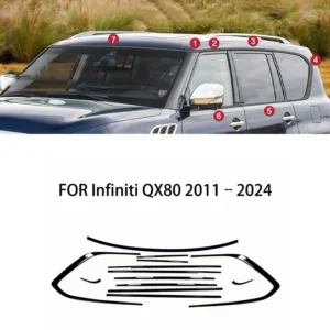 car accessories fit for infiniti qx80 2011–2024 stainless steel black exterior window molding strip sill side cover trim