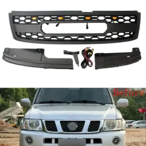 front bumper racing facelift upper radiator mesh grilles with led lights for nissan patrol y61 2005 2020 05 20
