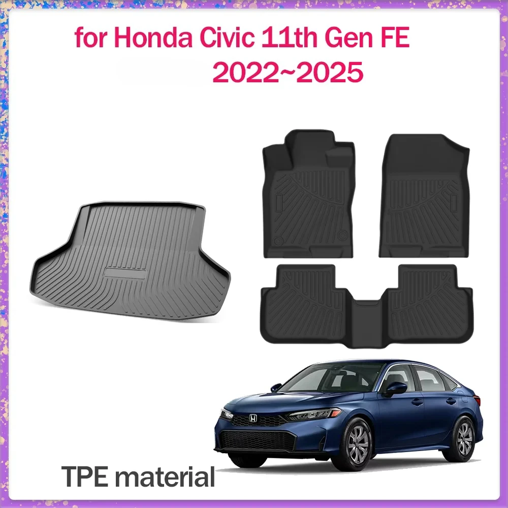 car floor mat for honda civic 11th gen fe fl 2022~2025 tpe foot interior liner waterproof trunk pad carpet custom accessories car floor mat for honda civic 11th gen fe fl 2022~2025 tpe foot interior liner waterproof trunk pad carpet custom accessories
