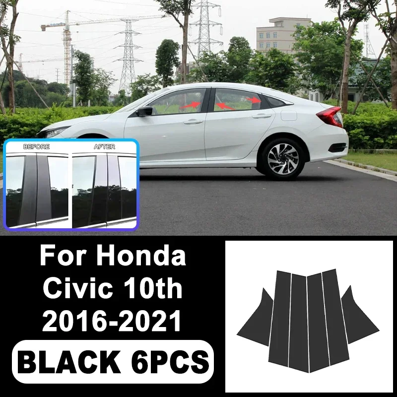 for honda civic 10th 2016 2021 piano black b c pillar stickers, easy install pc window trim anti scratch exterior styling parts for honda civic 10th 2016 2021 piano black b c pillar stickers, easy install pc window trim anti scratch exterior styling parts