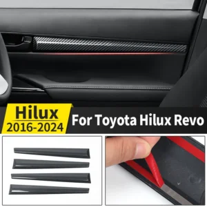 for 2016 2024 toyota hilux revo pickup truck inner door trim decoration strip carbon fiber pattern 4pcs car interior accessories