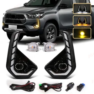 car led fog lamp drl for toyota hilux 2024 2025 daytime running light assembly driving turn signal light with wires switch 12v
