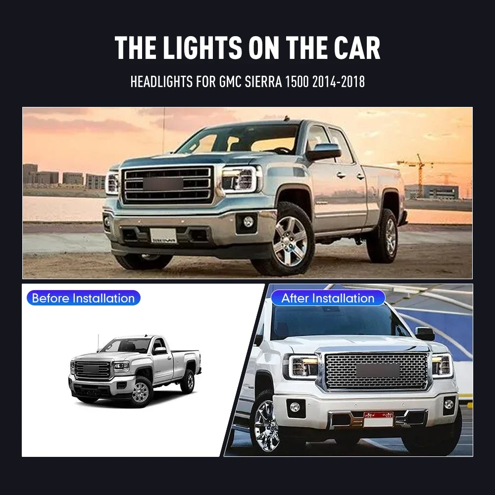 pair of led car headlight assembly for gmc sierra 1500 2014 2018 2500hd 3500hd 2015 19 front head lamp turning signal headlights pair of led car headlight assembly for gmc sierra 1500 2014 2018 2500hd 3500hd 2015 19 front head lamp turning signal headlights