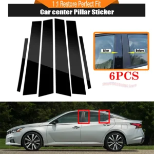 silver carbon fiber gloss black exterior window pillar covers for nissan altima 2019 2021 6pcs set b c column sticker