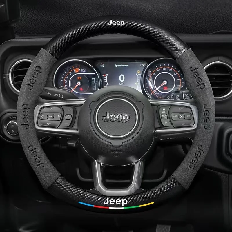 jeep grand cherokee wrangler renegade patriot commander compass wagoneer gladiator carbon fiber suede car steering wheel cover jeep grand cherokee wrangler renegade patriot commander compass wagoneer gladiator carbon fiber suede car steering wheel cover