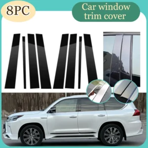 8pcs glossy black silver carbon pillar post fit for lexus lx570 lx 570 2007 2014 door window column bc trim sticker cover