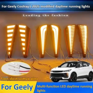 for geely coolray l 2025 2pcs led daytime running lights drl dynamic turn signal front bumper fog lamp 12v daylights accessories